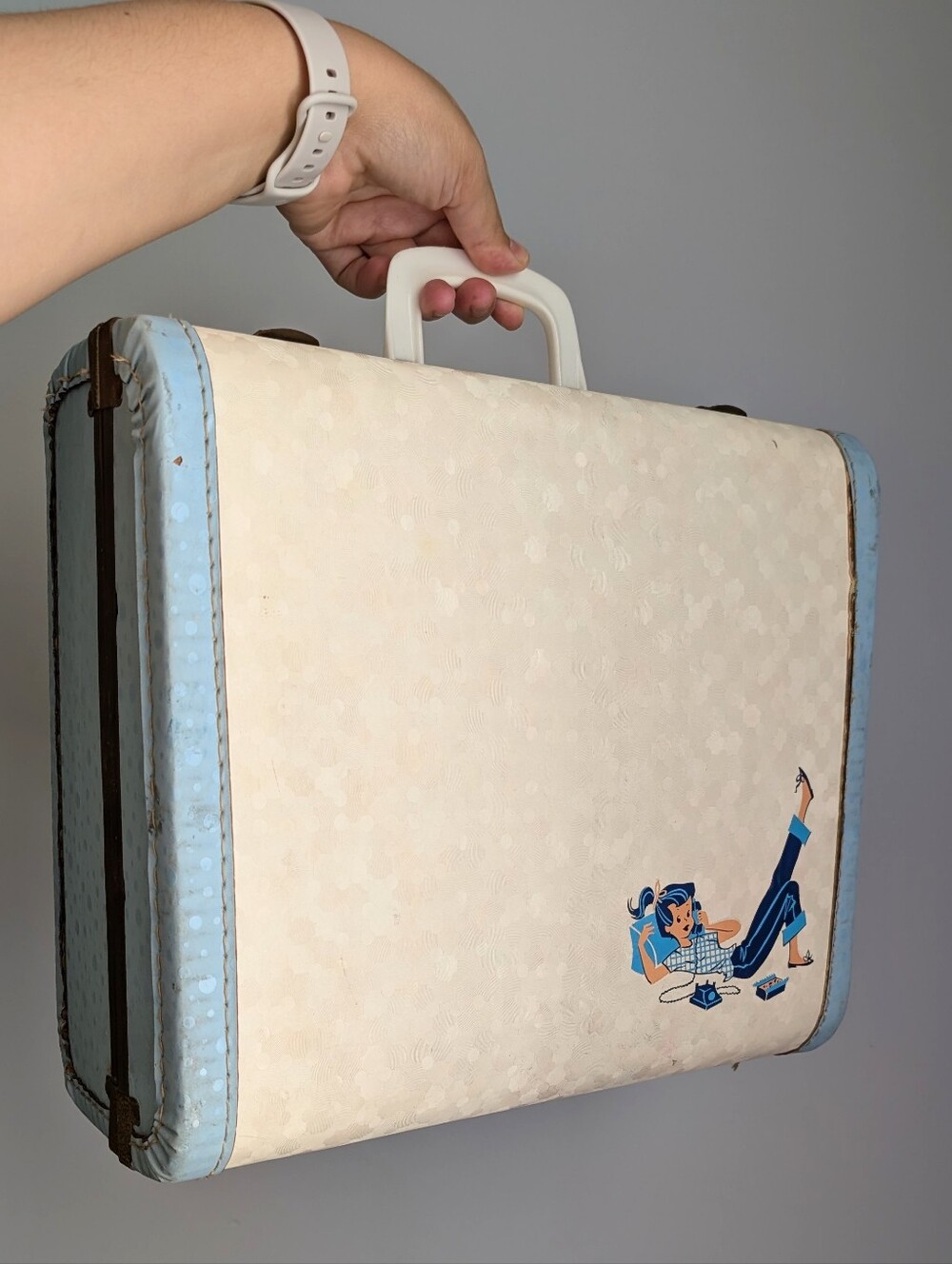 Vintage Ponytail Barbie Girl Baby Blue suitcase